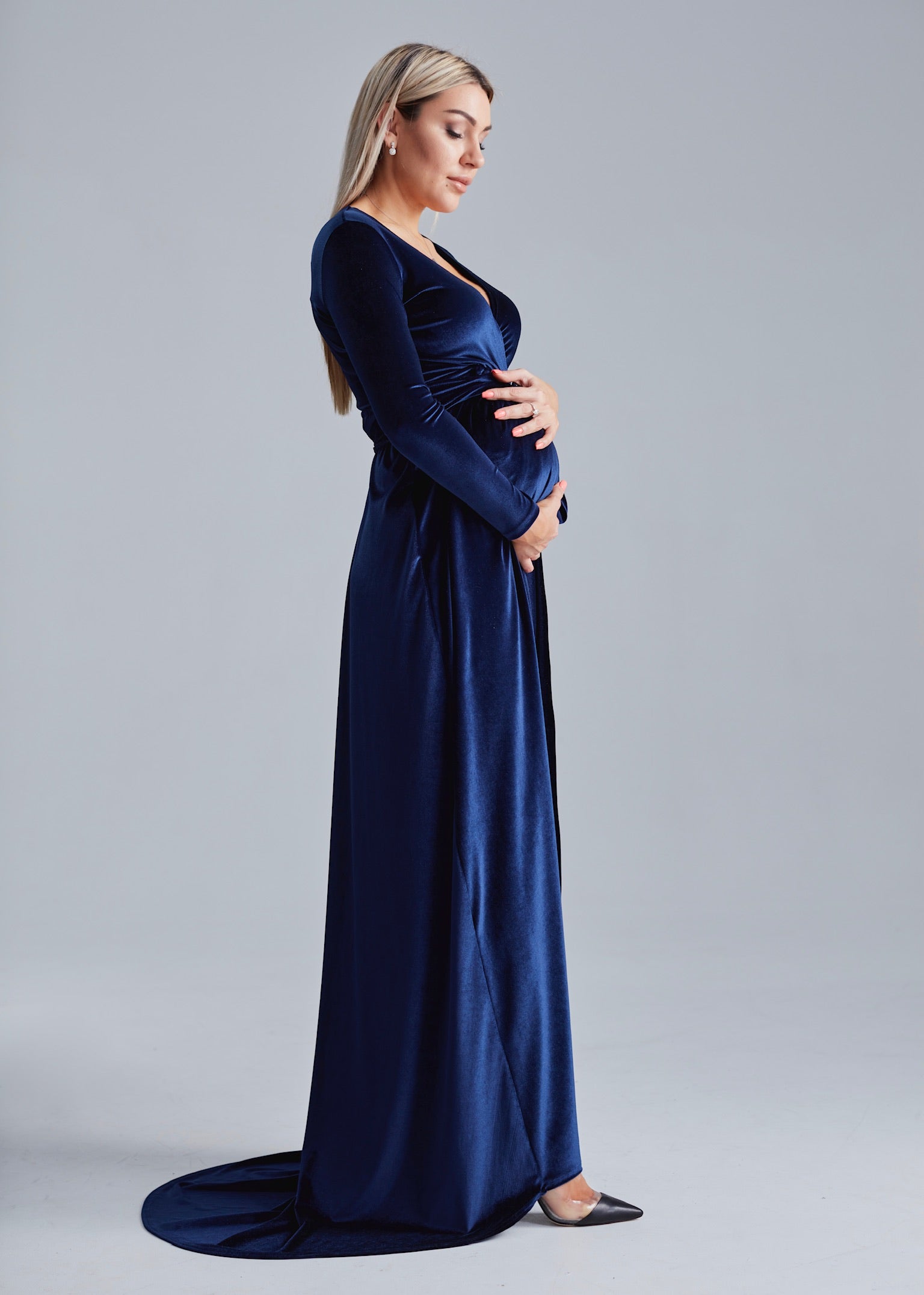 Maternity Velvet Wrap Maxi Dress