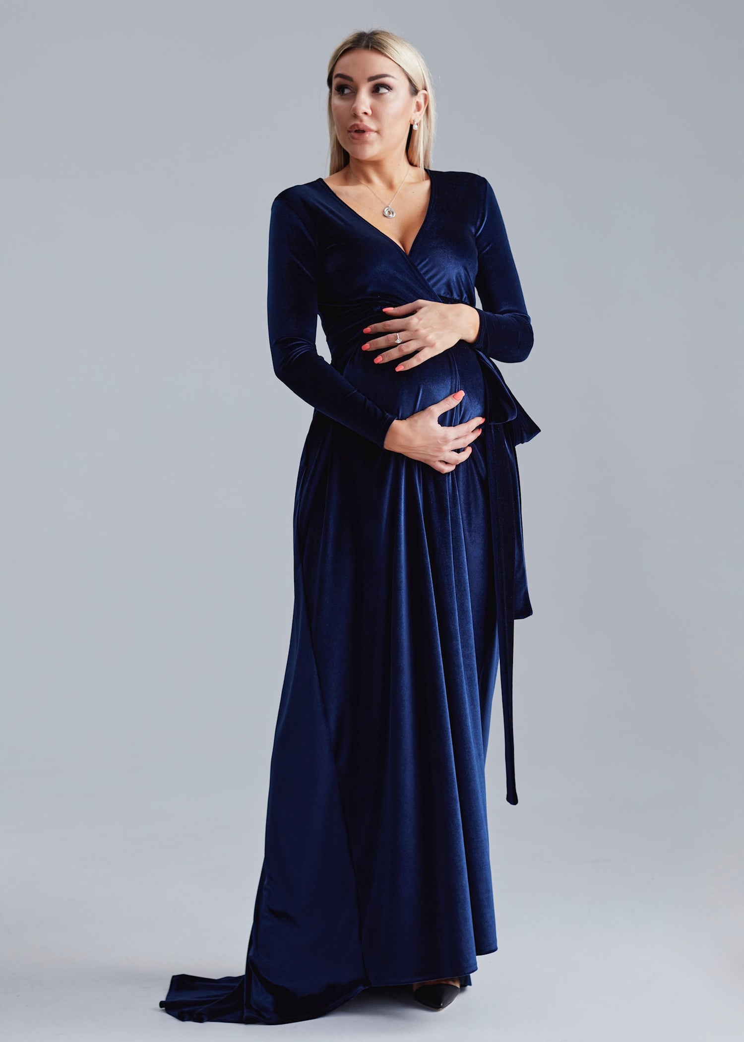 Maternity Velvet Wrap Maxi Dress