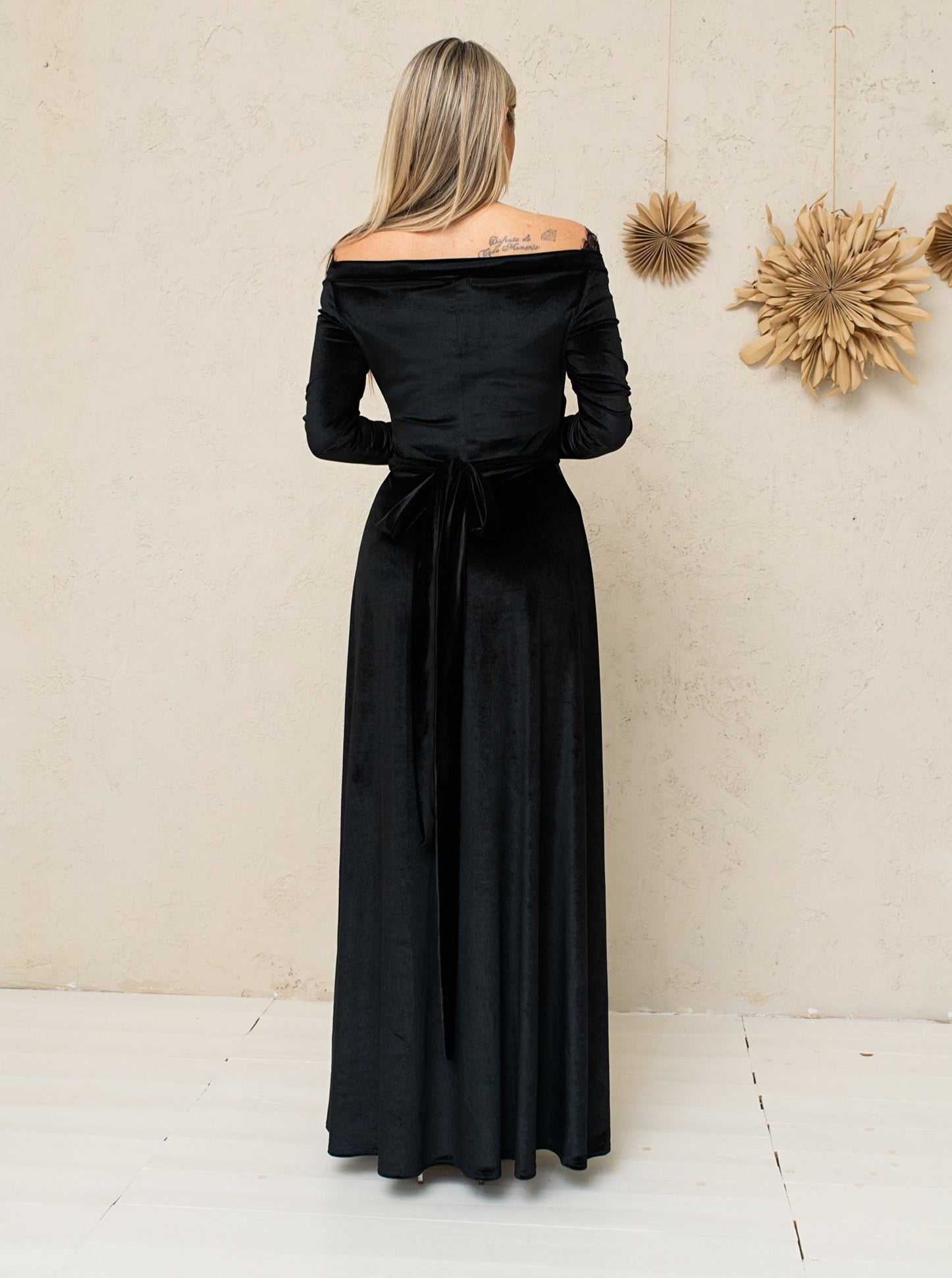 Bridesmaid off the Shoulder Velvet Lace Dress