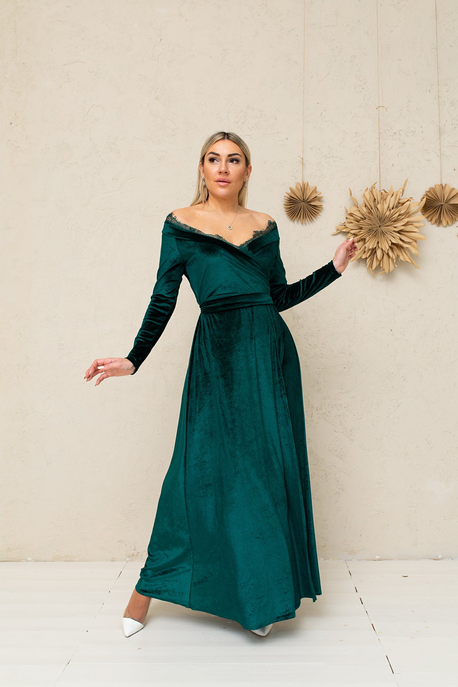 Bridesmaid off the Shoulder Velvet Lace Dress