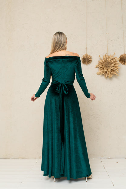 Bridesmaid off the Shoulder Velvet Lace Dress