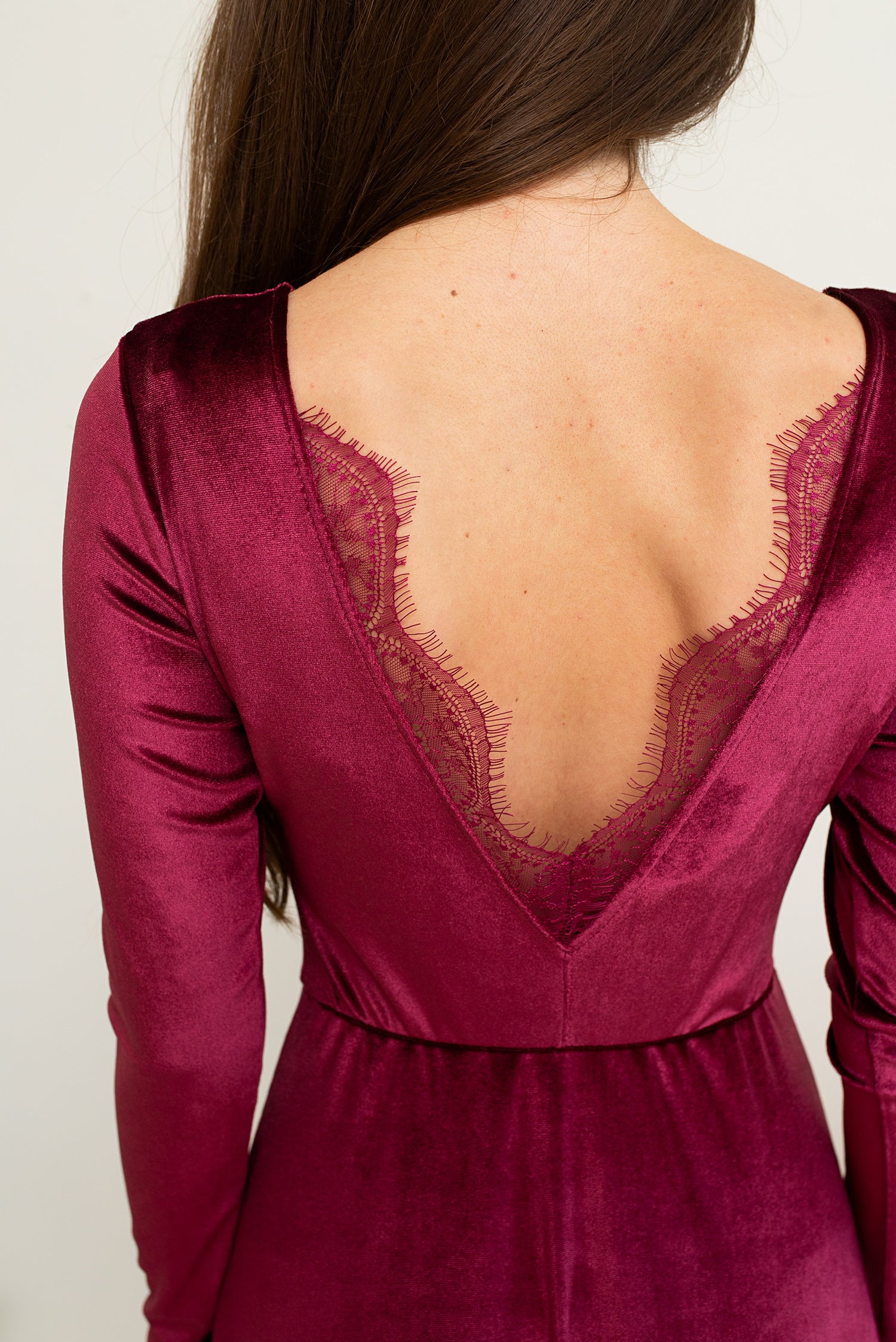 Bridesmaid  Long Sleeve Velvet Lace Dress