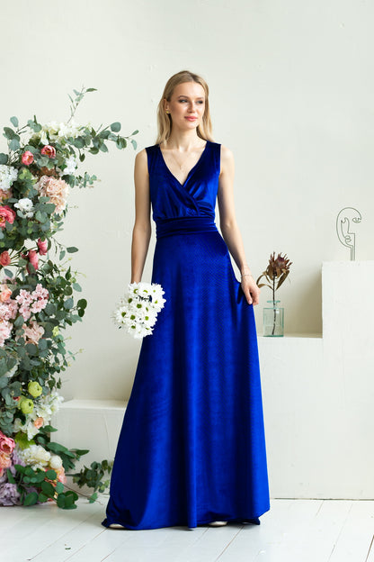 Bridesmaid Sleeveless Velvet Lace Back Maxi Dress