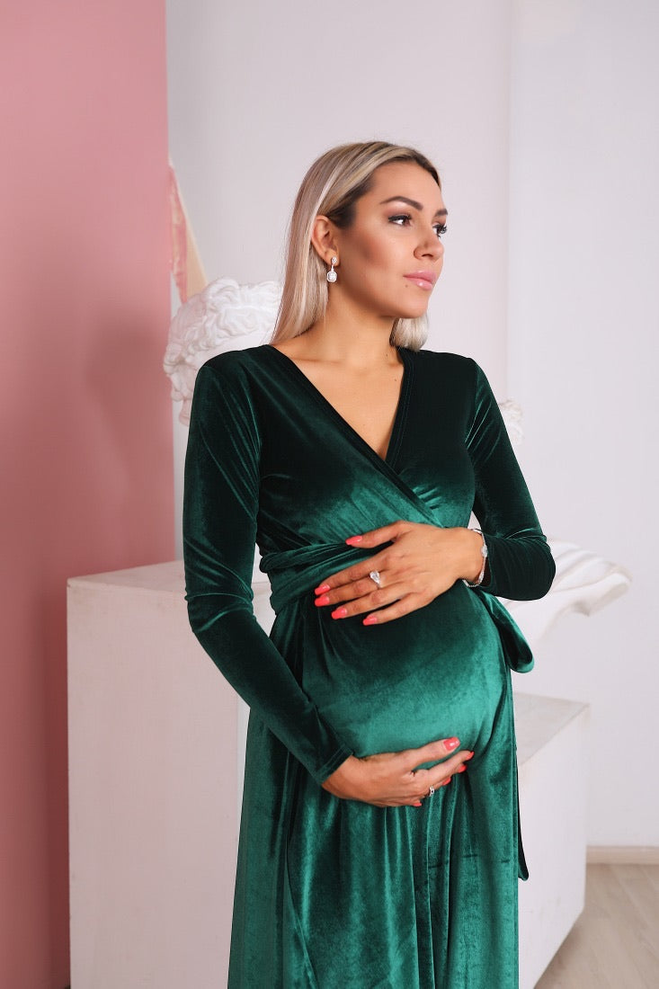 Maternity Velvet Wrap Maxi Dress