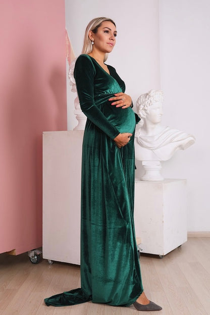 Maternity Velvet Wrap Maxi Dress