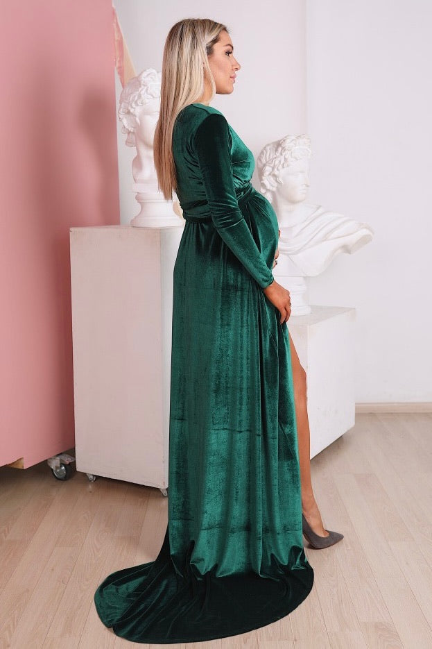 Maternity Velvet Wrap Maxi Dress