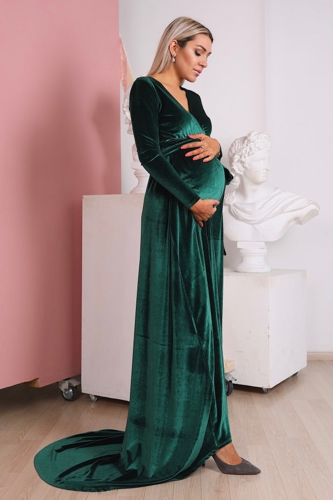 Maternity Velvet Wrap Maxi Dress