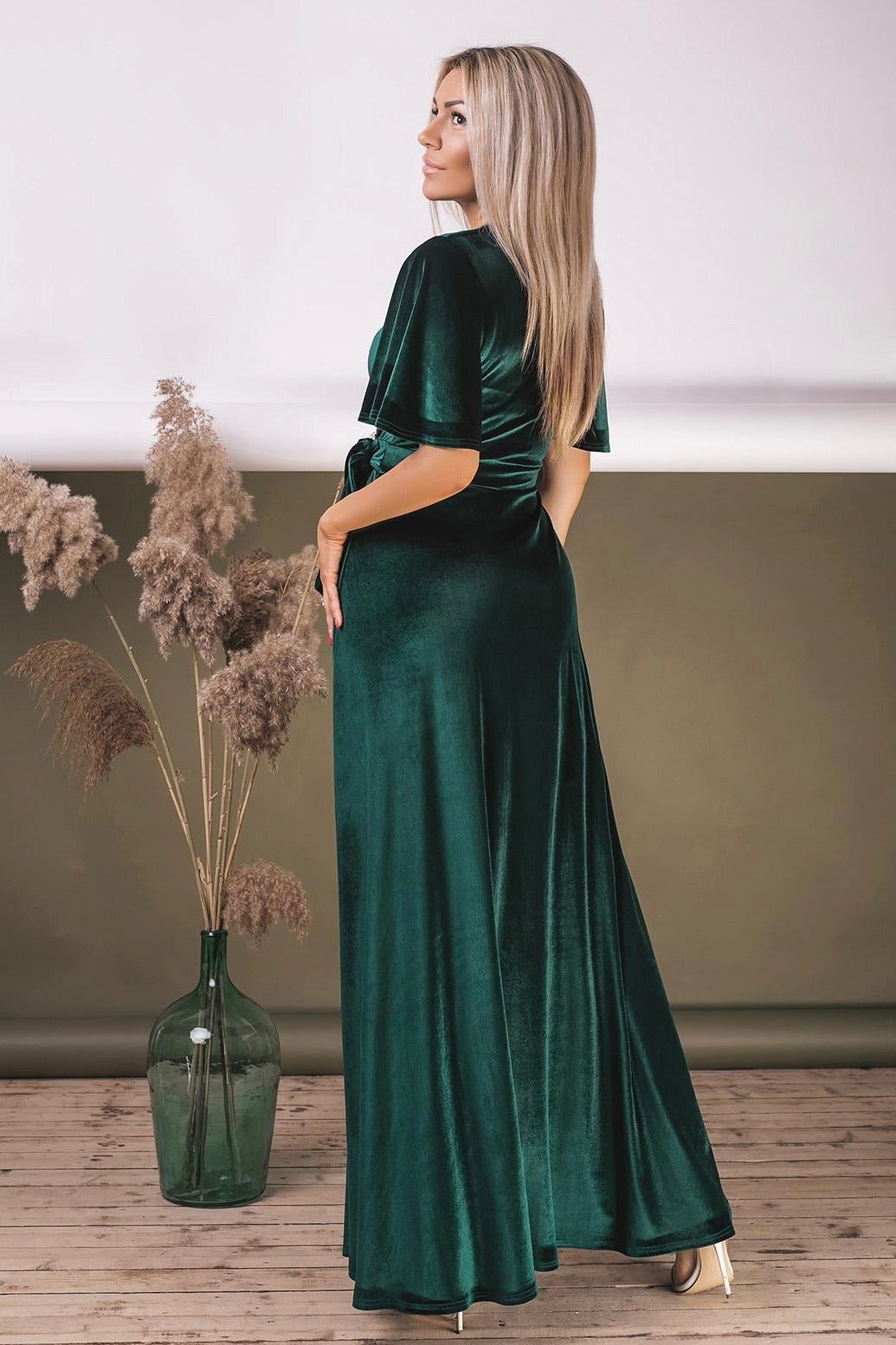 Bridesmaid Flutter Sleeve Wrap Velvet Dress