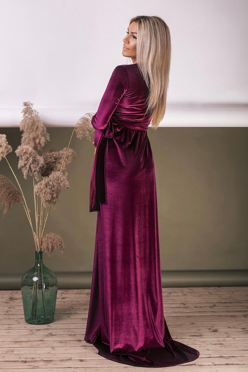 Maternity Velvet Wrap Maxi Dress