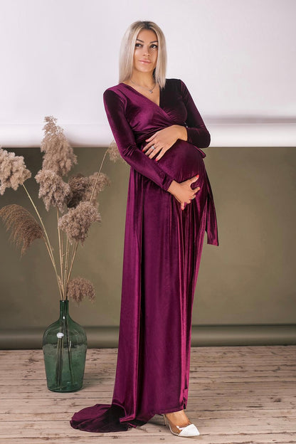 Maternity Velvet Wrap Maxi Dress