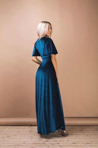 Bridesmaid Flutter Sleeve Wrap Velvet Dress