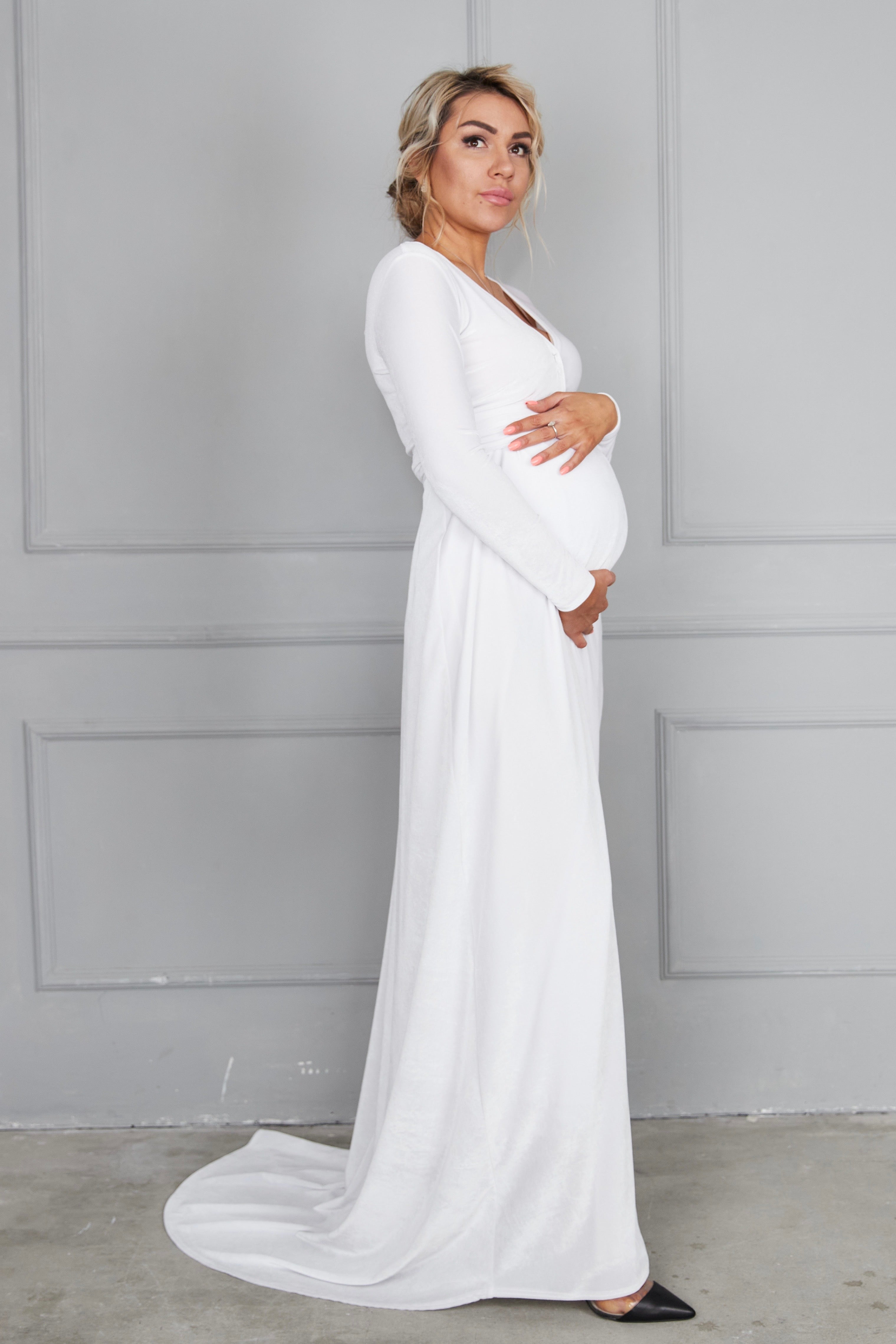 Maternity Velvet Wrap Maxi Dress