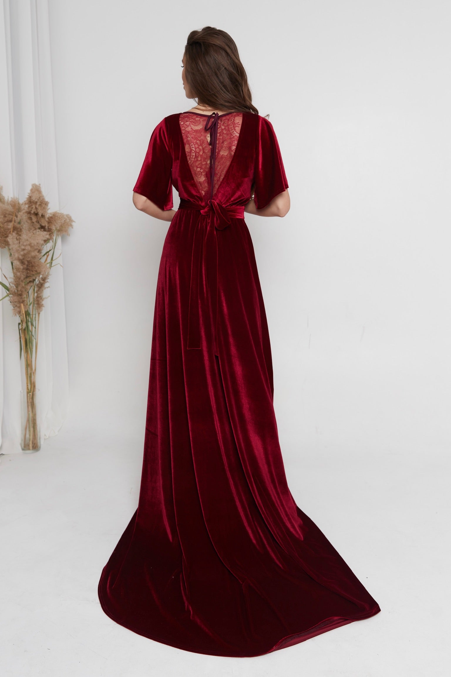 Bridesmaid Velvet Lace Formal Dress