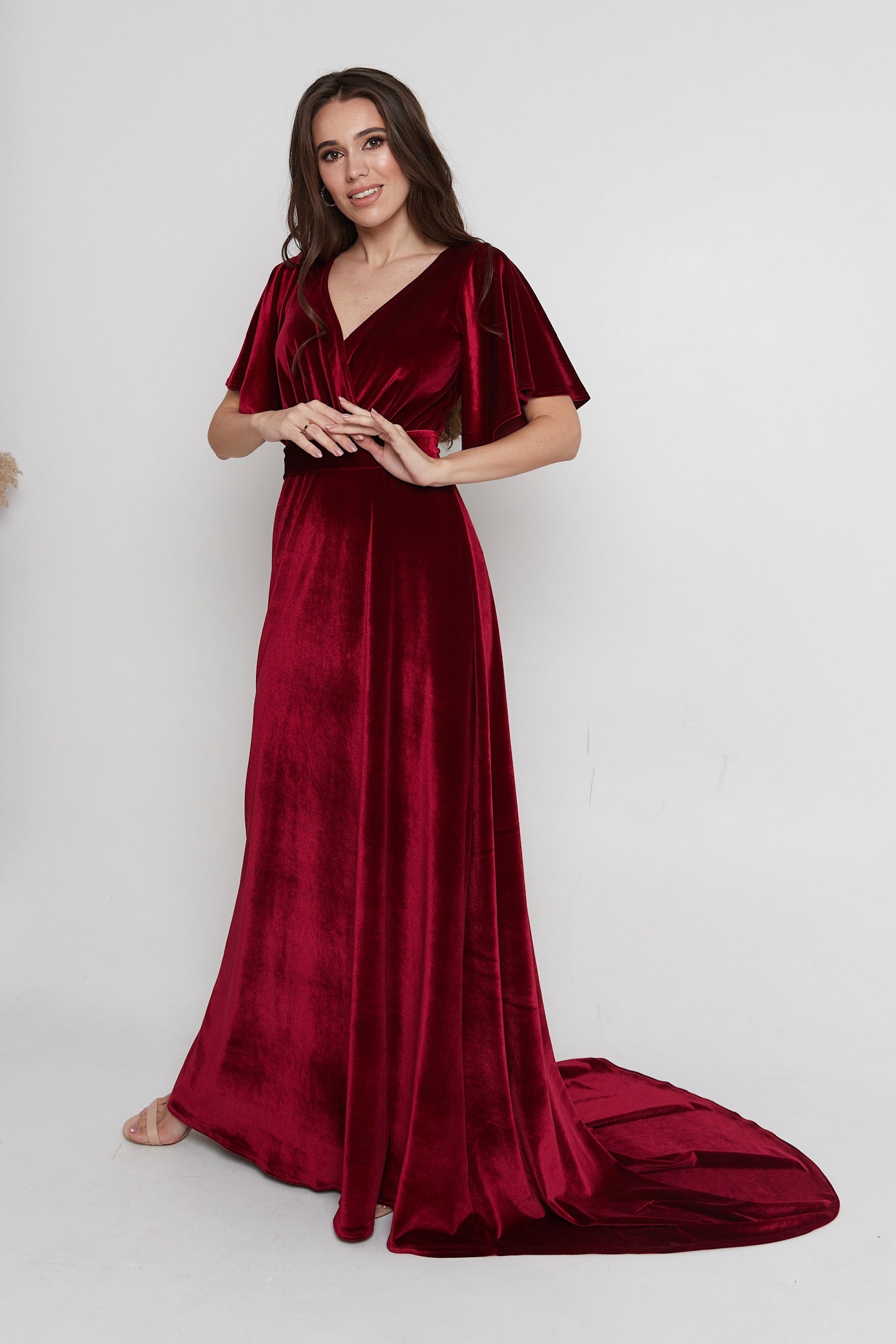 Bridesmaid Velvet Lace Formal Dress