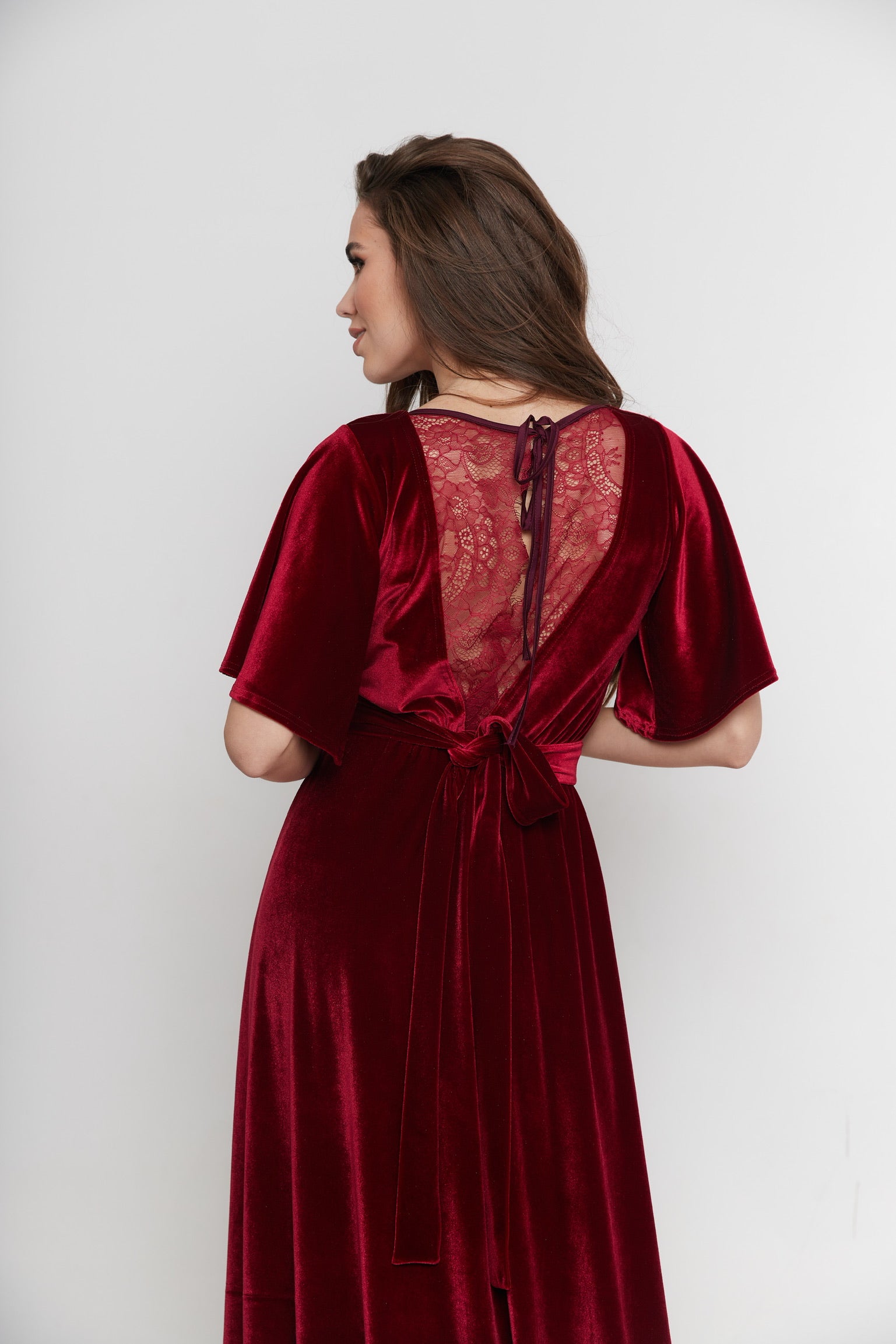 Bridesmaid Velvet Lace Formal Dress