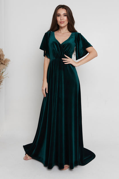 Bridesmaid Velvet Lace Formal Dress