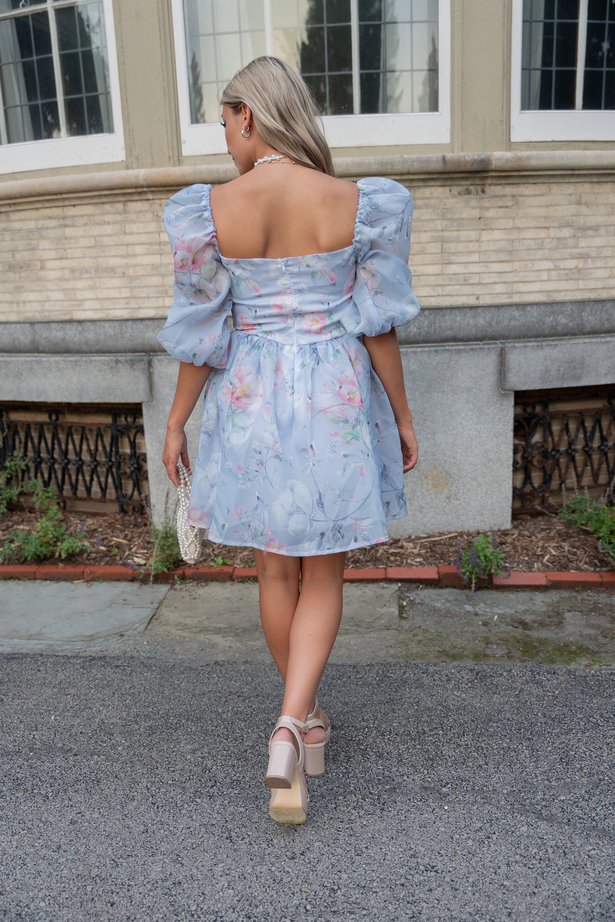 Nadine Periwinkle Puff Sleeve Dress